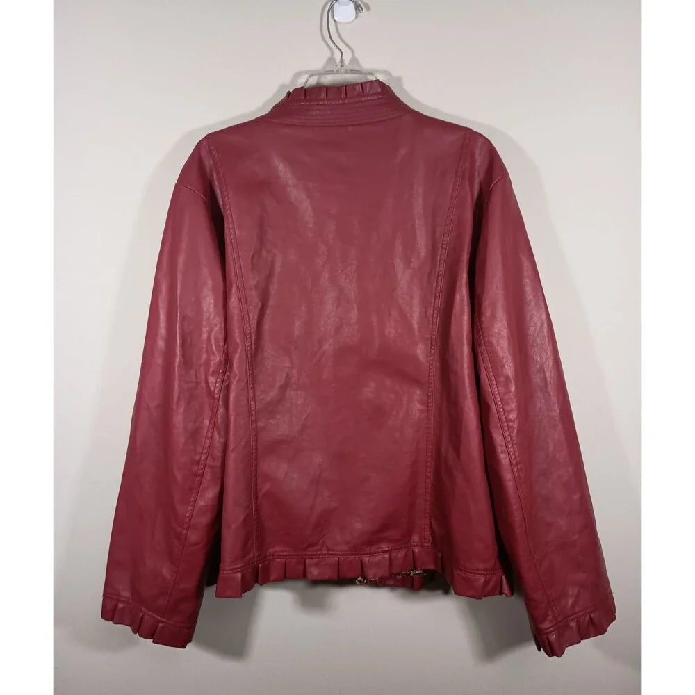 Cato Red Faux Leather Womens Motorcycle Bomber Leopard Print Jacket Size 22 / 24